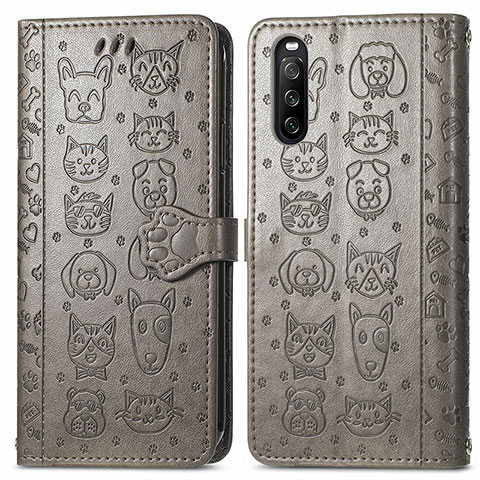 Funda de Cuero Cartera con Soporte Patron de Moda Carcasa S03D para Sony Xperia 10 III SOG04 Gris