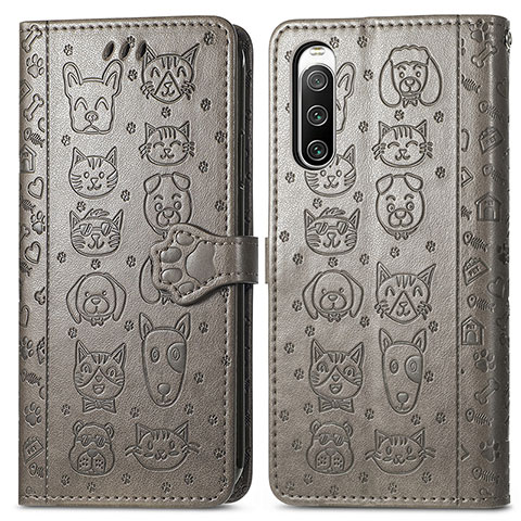 Funda de Cuero Cartera con Soporte Patron de Moda Carcasa S03D para Sony Xperia 10 IV Gris