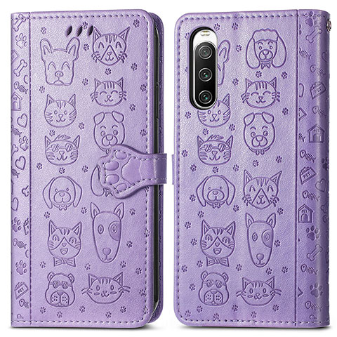 Funda de Cuero Cartera con Soporte Patron de Moda Carcasa S03D para Sony Xperia 10 IV Morado