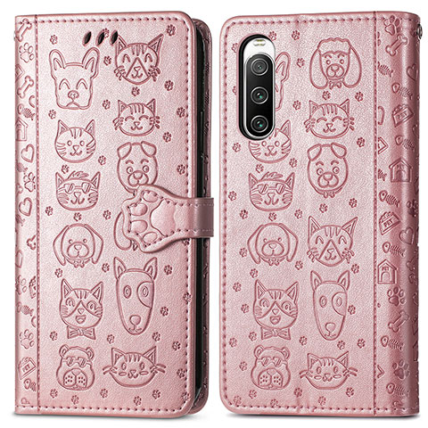 Funda de Cuero Cartera con Soporte Patron de Moda Carcasa S03D para Sony Xperia 10 IV Oro Rosa