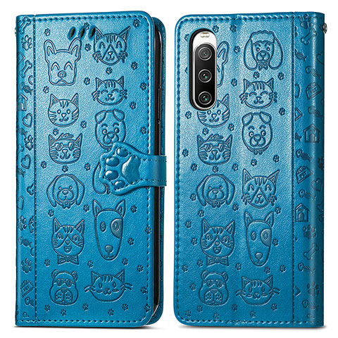 Funda de Cuero Cartera con Soporte Patron de Moda Carcasa S03D para Sony Xperia 10 IV SO-52C Azul