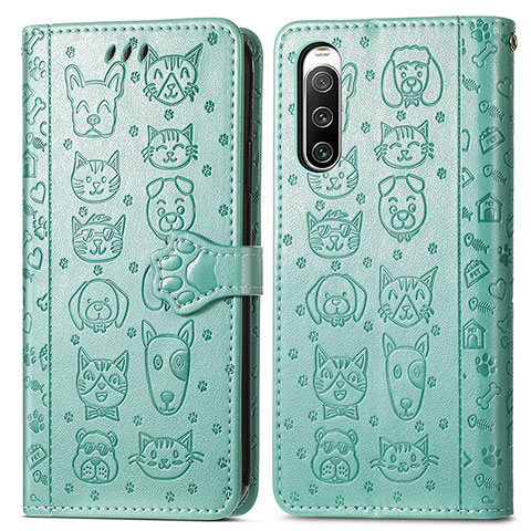 Funda de Cuero Cartera con Soporte Patron de Moda Carcasa S03D para Sony Xperia 10 IV SOG07 Verde