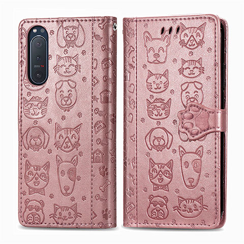 Funda de Cuero Cartera con Soporte Patron de Moda Carcasa S03D para Sony Xperia 5 II Oro Rosa