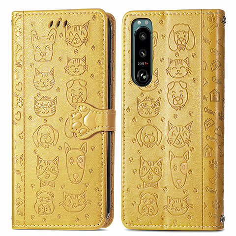 Funda de Cuero Cartera con Soporte Patron de Moda Carcasa S03D para Sony Xperia 5 III Amarillo