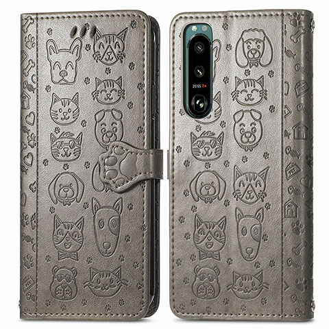 Funda de Cuero Cartera con Soporte Patron de Moda Carcasa S03D para Sony Xperia 5 III Gris