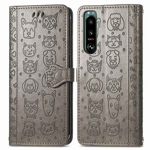 Funda de Cuero Cartera con Soporte Patron de Moda Carcasa S03D para Sony Xperia 5 IV Gris