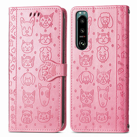 Funda de Cuero Cartera con Soporte Patron de Moda Carcasa S03D para Sony Xperia 5 IV Rosa