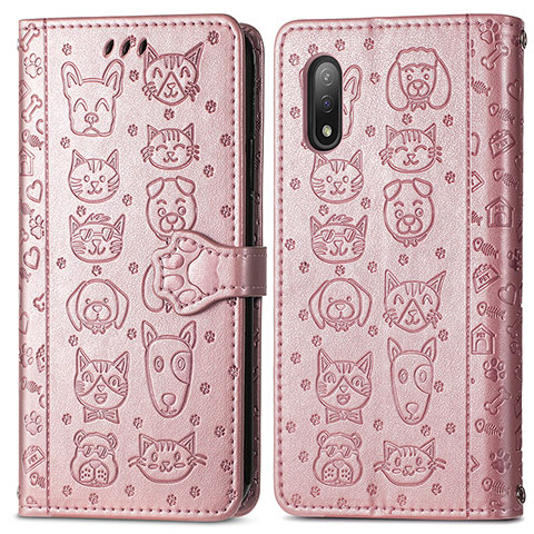 Funda de Cuero Cartera con Soporte Patron de Moda Carcasa S03D para Sony Xperia Ace II Oro Rosa