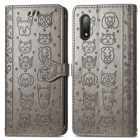 Funda de Cuero Cartera con Soporte Patron de Moda Carcasa S03D para Sony Xperia Ace II SO-41B Gris