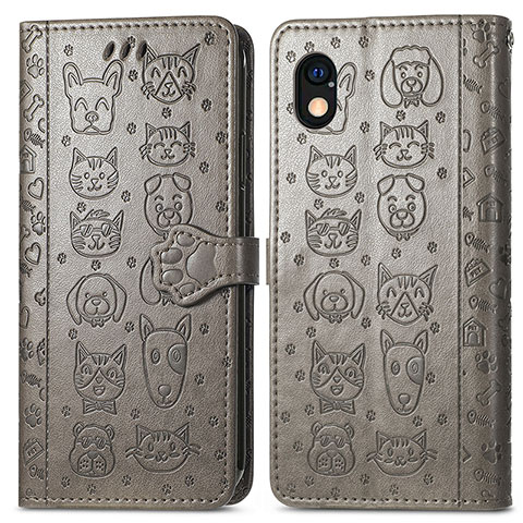 Funda de Cuero Cartera con Soporte Patron de Moda Carcasa S03D para Sony Xperia Ace III SO-53C Gris