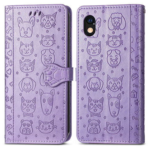 Funda de Cuero Cartera con Soporte Patron de Moda Carcasa S03D para Sony Xperia Ace III SO-53C Morado