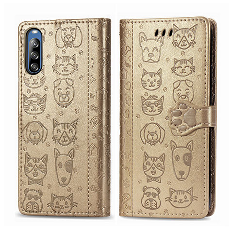 Funda de Cuero Cartera con Soporte Patron de Moda Carcasa S03D para Sony Xperia L4 Oro