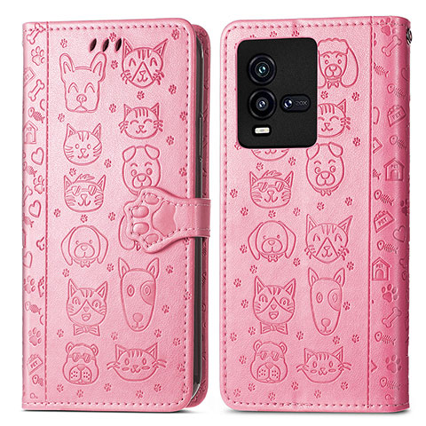 Funda de Cuero Cartera con Soporte Patron de Moda Carcasa S03D para Vivo iQOO 10 5G Rosa