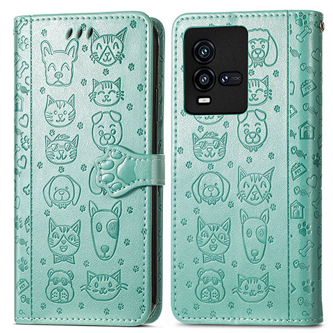 Funda de Cuero Cartera con Soporte Patron de Moda Carcasa S03D para Vivo iQOO 10 5G Verde