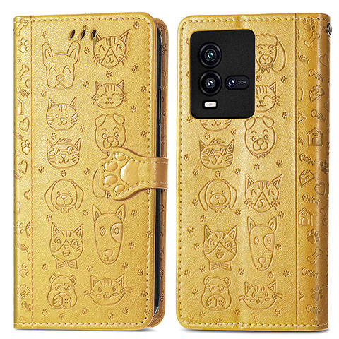 Funda de Cuero Cartera con Soporte Patron de Moda Carcasa S03D para Vivo iQOO 9T 5G Amarillo