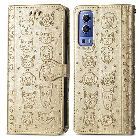 Funda de Cuero Cartera con Soporte Patron de Moda Carcasa S03D para Vivo iQOO Z3 5G Oro