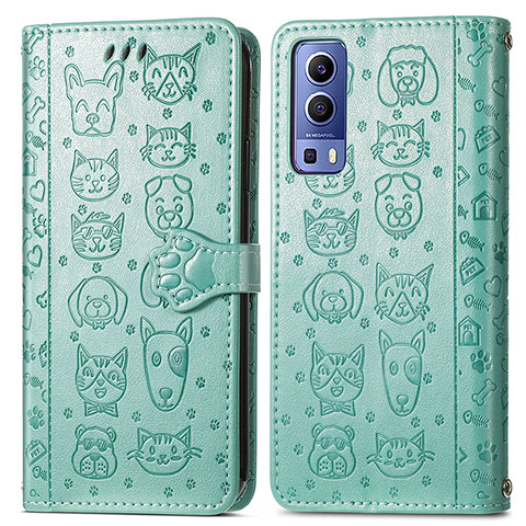 Funda de Cuero Cartera con Soporte Patron de Moda Carcasa S03D para Vivo iQOO Z3 5G Verde