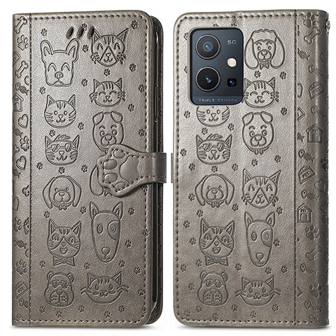 Funda de Cuero Cartera con Soporte Patron de Moda Carcasa S03D para Vivo iQOO Z6 5G Gris