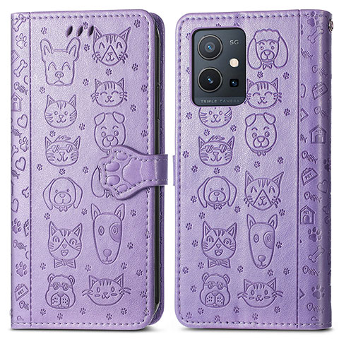 Funda de Cuero Cartera con Soporte Patron de Moda Carcasa S03D para Vivo iQOO Z6 5G Morado