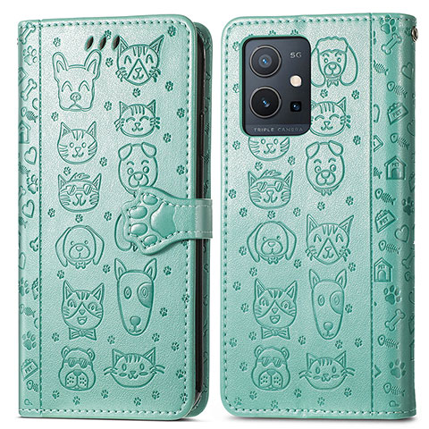 Funda de Cuero Cartera con Soporte Patron de Moda Carcasa S03D para Vivo iQOO Z6 5G Verde