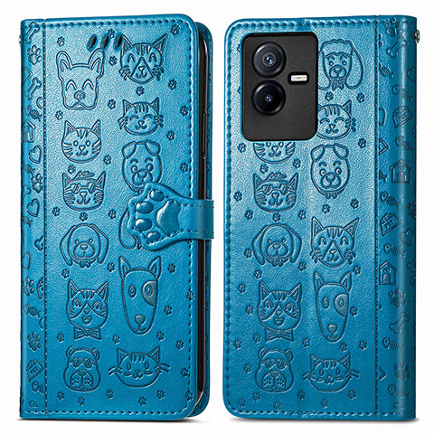 Funda de Cuero Cartera con Soporte Patron de Moda Carcasa S03D para Vivo iQOO Z6x Azul