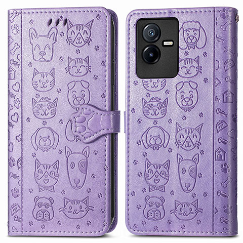 Funda de Cuero Cartera con Soporte Patron de Moda Carcasa S03D para Vivo iQOO Z6x Morado