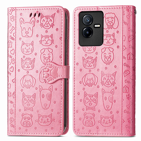 Funda de Cuero Cartera con Soporte Patron de Moda Carcasa S03D para Vivo iQOO Z6x Rosa