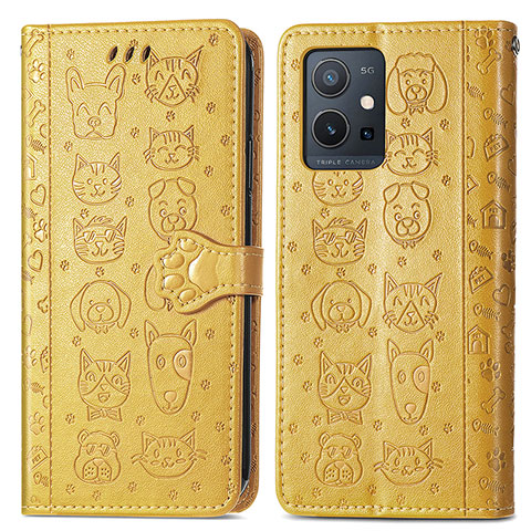 Funda de Cuero Cartera con Soporte Patron de Moda Carcasa S03D para Vivo T1 5G India Amarillo