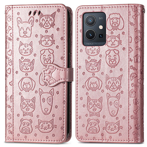 Funda de Cuero Cartera con Soporte Patron de Moda Carcasa S03D para Vivo T1 5G India Oro Rosa