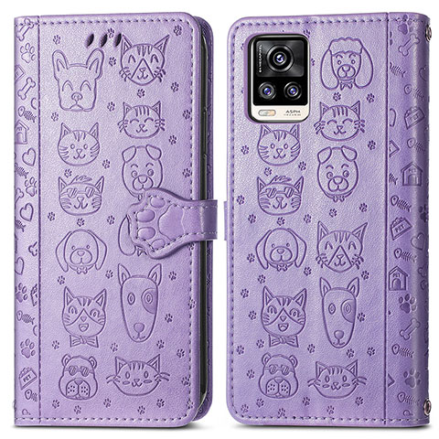 Funda de Cuero Cartera con Soporte Patron de Moda Carcasa S03D para Vivo V20 (2021) Morado