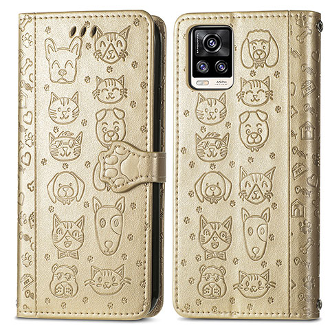 Funda de Cuero Cartera con Soporte Patron de Moda Carcasa S03D para Vivo V20 (2021) Oro