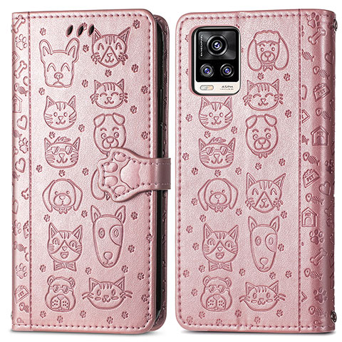 Funda de Cuero Cartera con Soporte Patron de Moda Carcasa S03D para Vivo V20 Oro Rosa