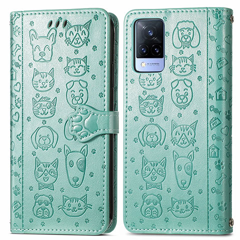 Funda de Cuero Cartera con Soporte Patron de Moda Carcasa S03D para Vivo V21 5G Verde