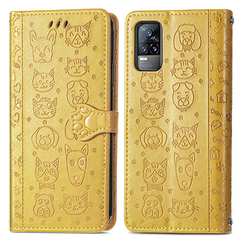 Funda de Cuero Cartera con Soporte Patron de Moda Carcasa S03D para Vivo V21e 4G Amarillo