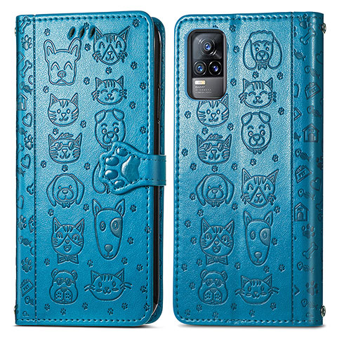 Funda de Cuero Cartera con Soporte Patron de Moda Carcasa S03D para Vivo V21e 4G Azul