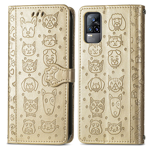 Funda de Cuero Cartera con Soporte Patron de Moda Carcasa S03D para Vivo V21e 4G Oro