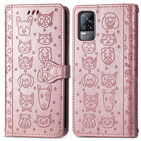 Funda de Cuero Cartera con Soporte Patron de Moda Carcasa S03D para Vivo V21e 4G Oro Rosa