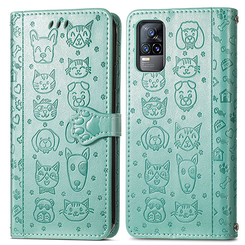 Funda de Cuero Cartera con Soporte Patron de Moda Carcasa S03D para Vivo V21e 4G Verde