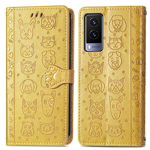 Funda de Cuero Cartera con Soporte Patron de Moda Carcasa S03D para Vivo V21e 5G Amarillo