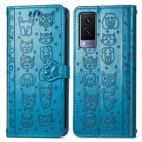 Funda de Cuero Cartera con Soporte Patron de Moda Carcasa S03D para Vivo V21e 5G Azul