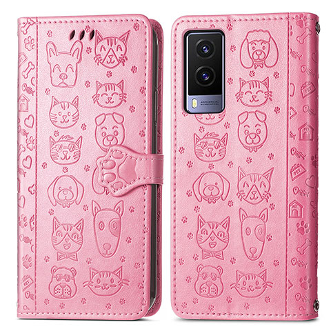 Funda de Cuero Cartera con Soporte Patron de Moda Carcasa S03D para Vivo V21e 5G Rosa