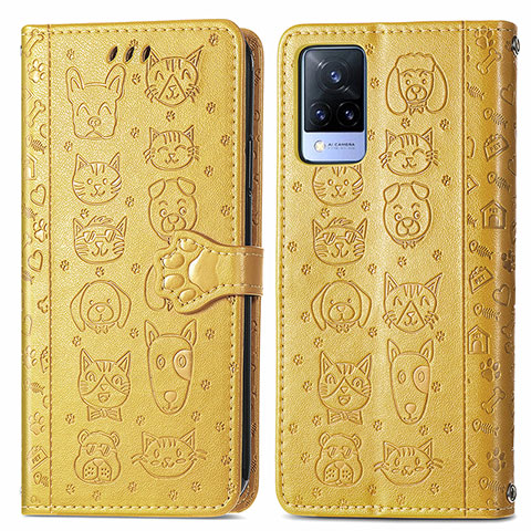 Funda de Cuero Cartera con Soporte Patron de Moda Carcasa S03D para Vivo V21s 5G Amarillo