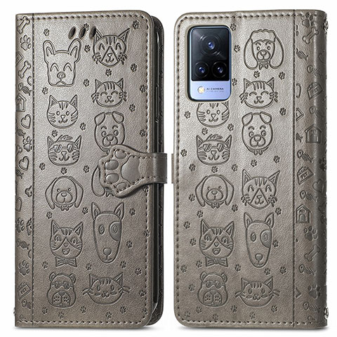 Funda de Cuero Cartera con Soporte Patron de Moda Carcasa S03D para Vivo V21s 5G Gris