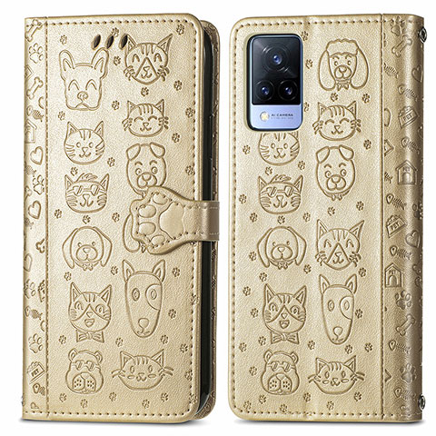 Funda de Cuero Cartera con Soporte Patron de Moda Carcasa S03D para Vivo V21s 5G Oro