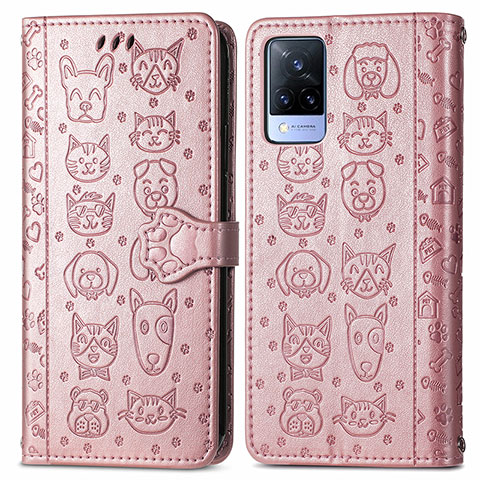 Funda de Cuero Cartera con Soporte Patron de Moda Carcasa S03D para Vivo V21s 5G Oro Rosa