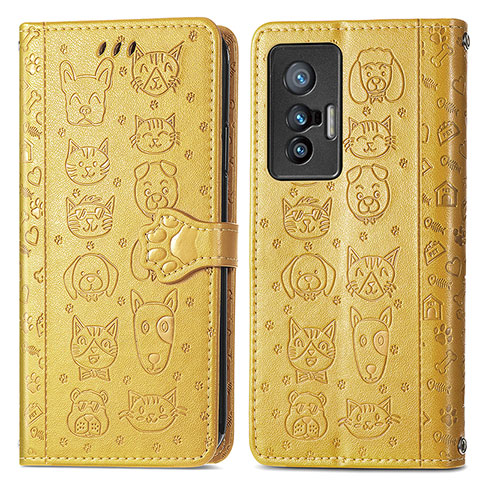 Funda de Cuero Cartera con Soporte Patron de Moda Carcasa S03D para Vivo X70 5G Amarillo