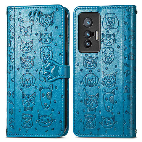 Funda de Cuero Cartera con Soporte Patron de Moda Carcasa S03D para Vivo X70 5G Azul