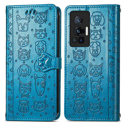 Funda de Cuero Cartera con Soporte Patron de Moda Carcasa S03D para Vivo X70 Pro 5G Azul