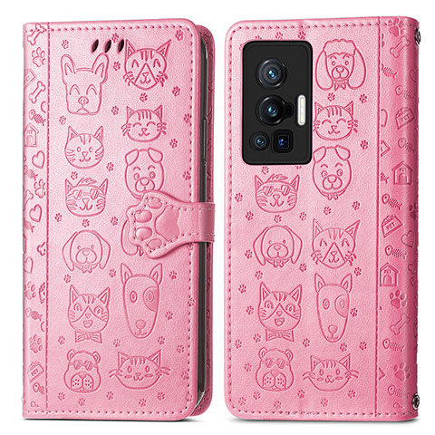 Funda de Cuero Cartera con Soporte Patron de Moda Carcasa S03D para Vivo X70 Pro 5G Rosa