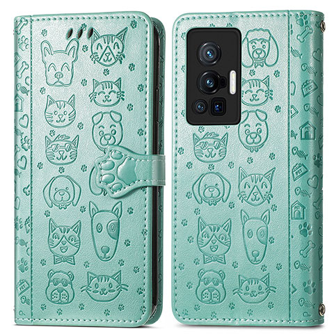 Funda de Cuero Cartera con Soporte Patron de Moda Carcasa S03D para Vivo X70 Pro 5G Verde